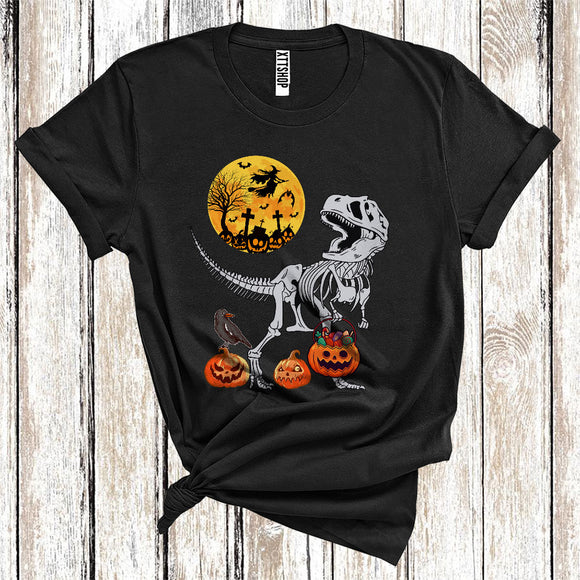 MacnyStore - Halloween Skeleton T-Rex With Jack O Lantern Trick Or Treat Candy Dinosaur Lover T-Shirt