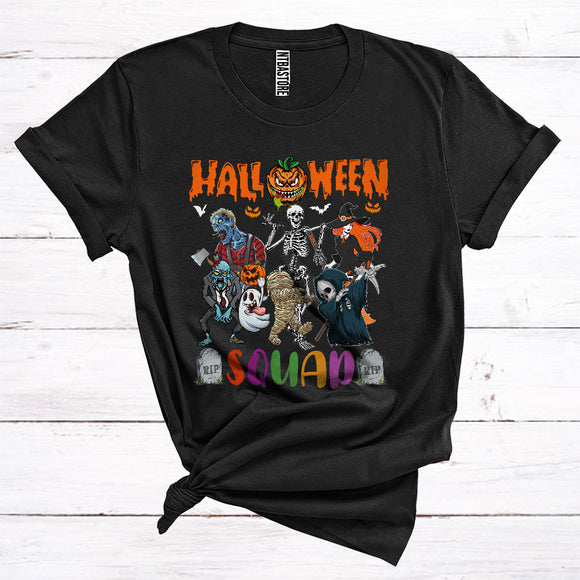 MacnyStore - Halloween Squad Funny Horror Dabbing The Death Mummy Zombie Skeleton Witch Carved Pumpkin T-Shirt