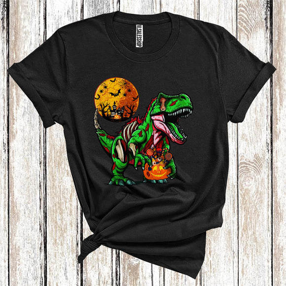 MacnyStore - Halloween T-Rex Zombie With Carved Pumpkin Candy Funny Dinosaur Lover T-Shirt