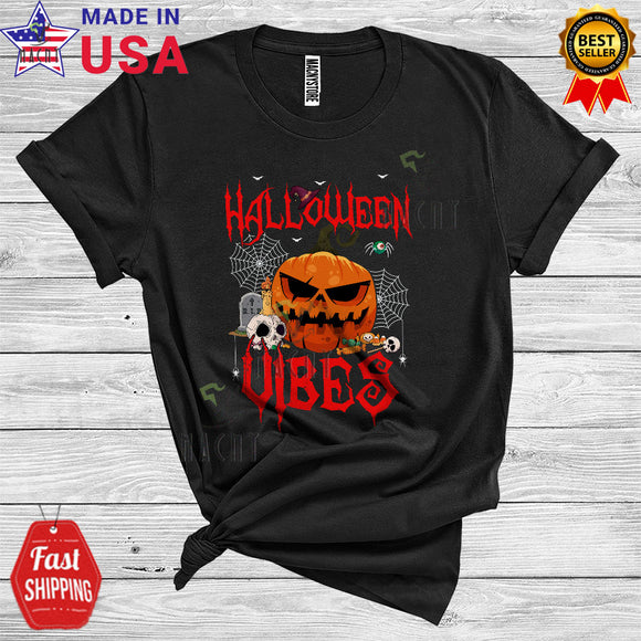 MacnyStore - Halloween Vibes Funny Scary Halloween Costume Carved Pumpkin Skull Lover T-Shirt