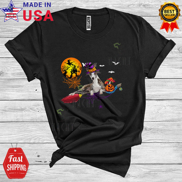 MacnyStore - Halloween Whippet Witch's Broom Funny Animal Lover Pumpkin Broomstick T-Shirt