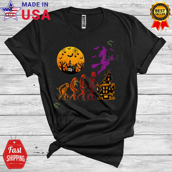 MacnyStore - Halloween Witch Evolution Funny Flying Witch Scary Moon Mystery Castle Lover T-Shirt