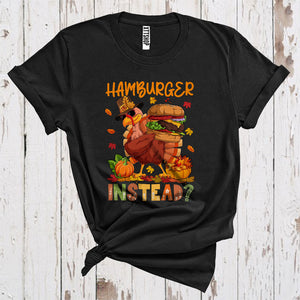 MacnyStore - Hamburger Instead Funny Thanksgiving Save Turkey Pilgrim Sunglass Pumpkins Fast Food Lover T-Shirt