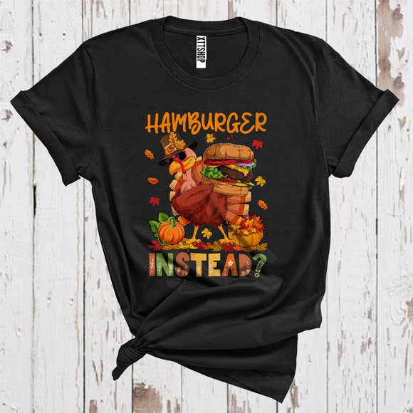MacnyStore - Hamburger Instead Funny Thanksgiving Save Turkey Pilgrim Sunglass Pumpkins Fast Food Lover T-Shirt