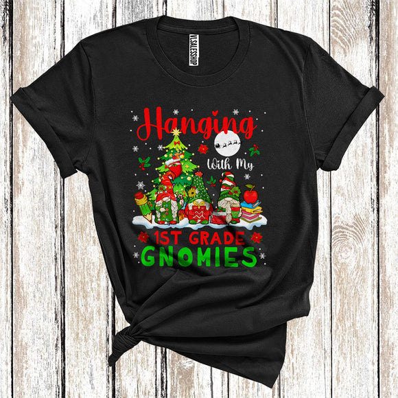 MacnyStore - Hanging With My 1st Grade Gnomies Funny Christmas Tree Three Gnomes Teacher Group T-Shirt