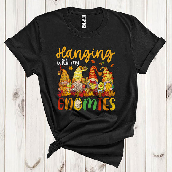 MacnyStore - Hanging With My Gnomies Cool Group Of Gnomes Fall Leaves Pumpkins Thanksgiving T-Shirt