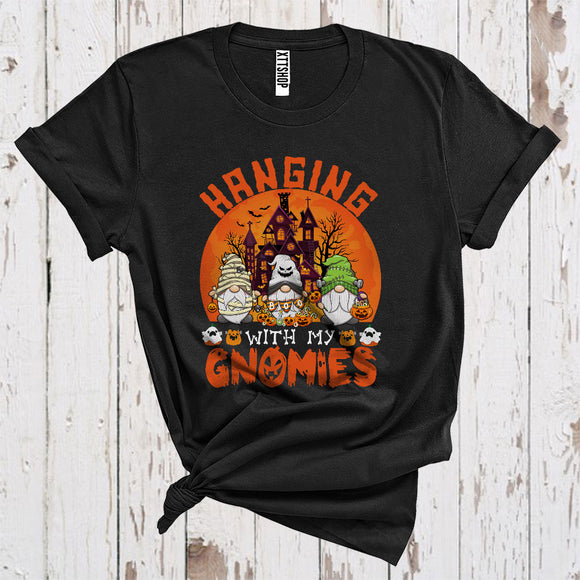 MacnyStore - Hanging With My Gnomies Cool Three Horror Mummy Boo Ghost Gnomes Carved Pumpkin Candy T-Shirt