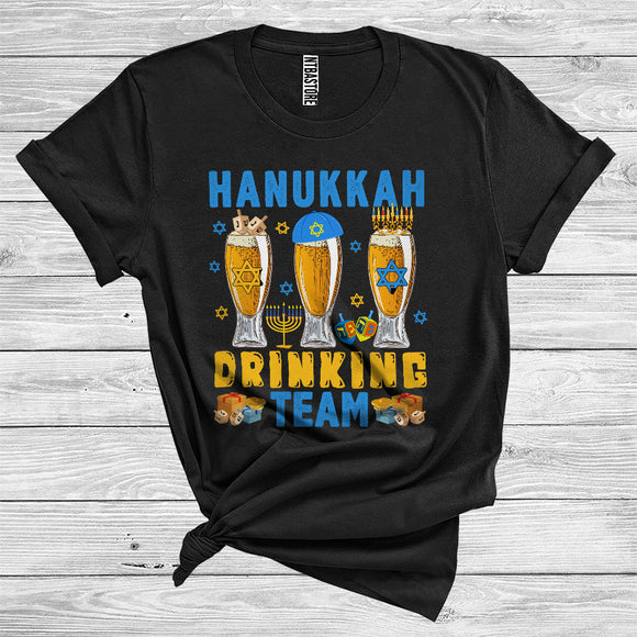 MacnyStore - Hanukkah Drinking Team Funny Three Menorah Dreidel Beer Glasses Matching Group T-Shirt