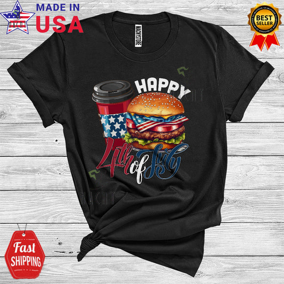 MacnyStore - Happy 4th Of July Fast Food Hamburger Soft Drink USA Flag Cute Food Lover Patriotic T-Shirt