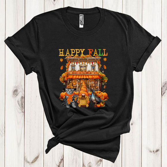 MacnyStore - Happy Fall Cool Thanksgiving Autumn House Gnome Turkey American Shorthair Cat Pumpkin Lover T-Shirt