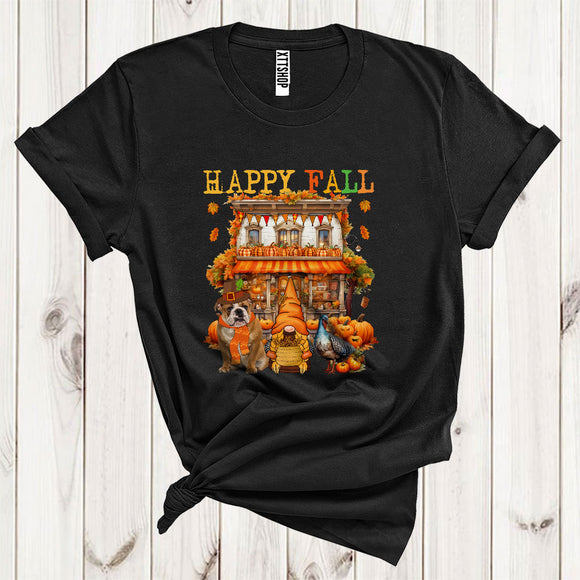 MacnyStore - Happy Fall Cool Thanksgiving Autumn House Gnome Turkey Bulldog Pumpkin Lover T-Shirt