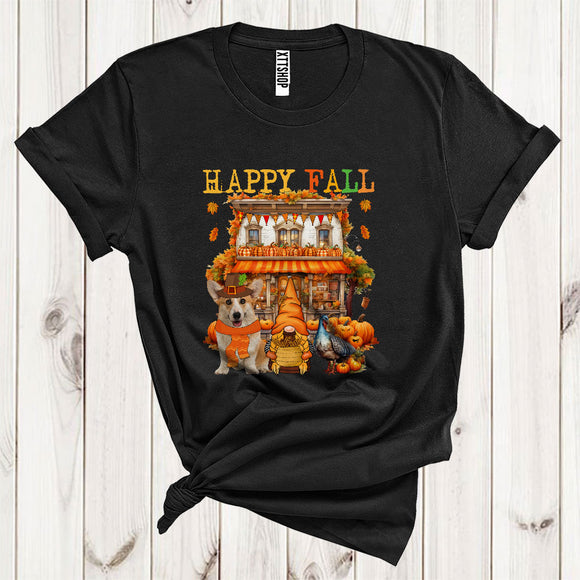 MacnyStore - Happy Fall Cool Thanksgiving Autumn House Gnome Turkey Corgi Pumpkin Lover T-Shirt