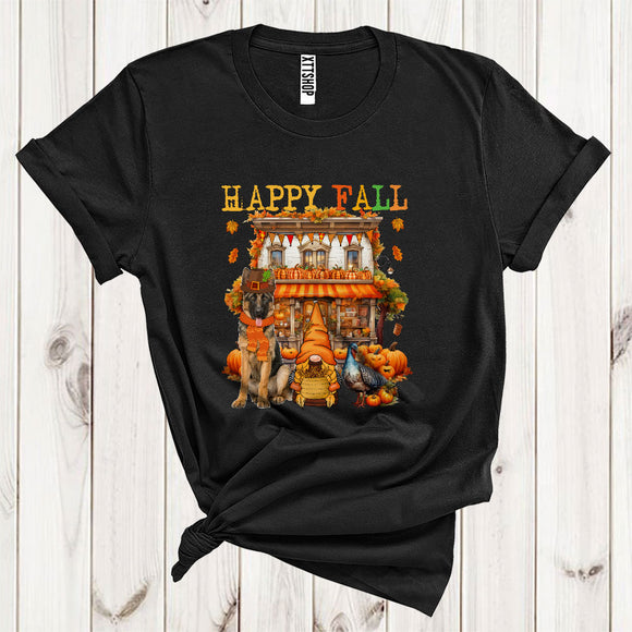 MacnyStore - Happy Fall Cool Thanksgiving Autumn House Gnome Turkey German Shepherd Pumpkin Lover T-Shirt