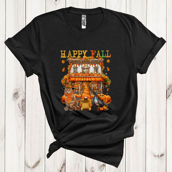 MacnyStore - Happy Fall Cool Thanksgiving Autumn House Gnome Turkey Maine Coon Cat Pumpkin Lover T-Shirt