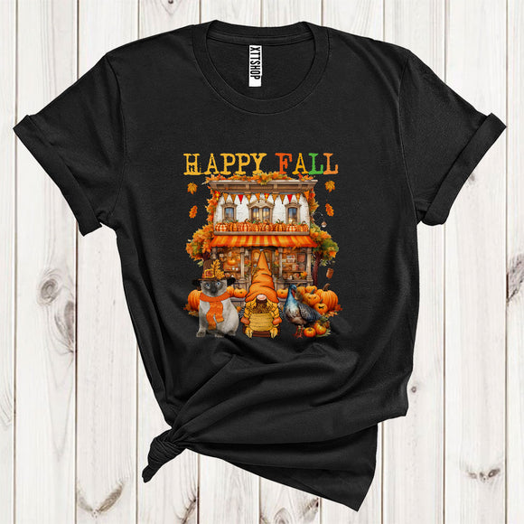 MacnyStore - Happy Fall Cool Thanksgiving Autumn House Gnome Turkey Siamese Cat Pumpkin Lover T-Shirt