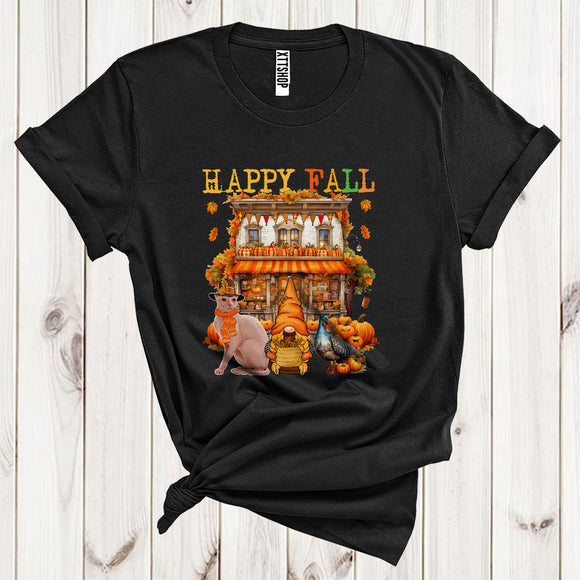 MacnyStore - Happy Fall Cool Thanksgiving Autumn House Gnome Turkey Sphynx Cat Pumpkin Lover T-Shirt