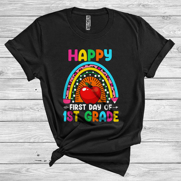 MacnyStore - Happy First Day Of 1st Grade Cool Apple Leopard Rainbow Lover Back To School T-Shirt