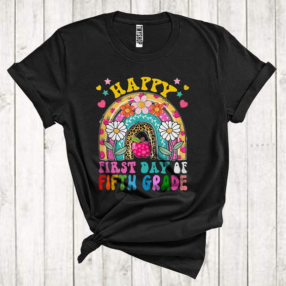 MacnyStore - Happy First Day Of Fifth Grade Cute Floral Rainbow Lover Teacher Student Kid Back To School T-Shirt