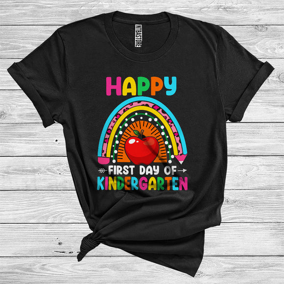 MacnyStore - Happy First Day Of Kindergarten Cool Apple Leopard Rainbow Lover Back To School T-Shirt