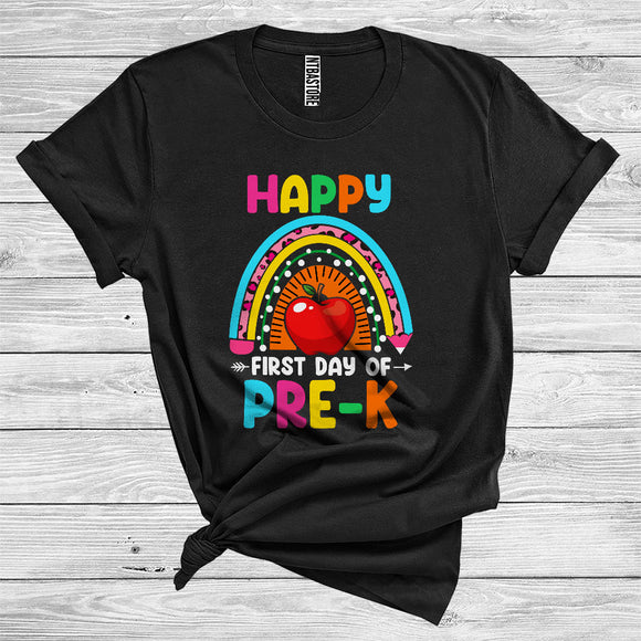 MacnyStore - Happy First Day Of Pre-K Cool Apple Leopard Rainbow Lover Back To School T-Shirt