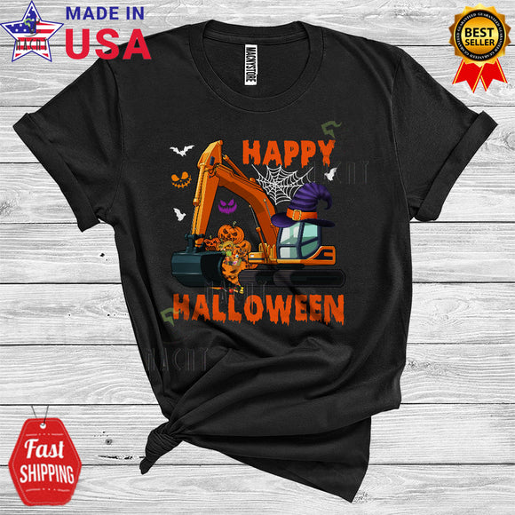 MacnyStore - Happy Halloween Excavator Witch Funny Farming Construction Trucks Pumpkin Lover T-Shirt