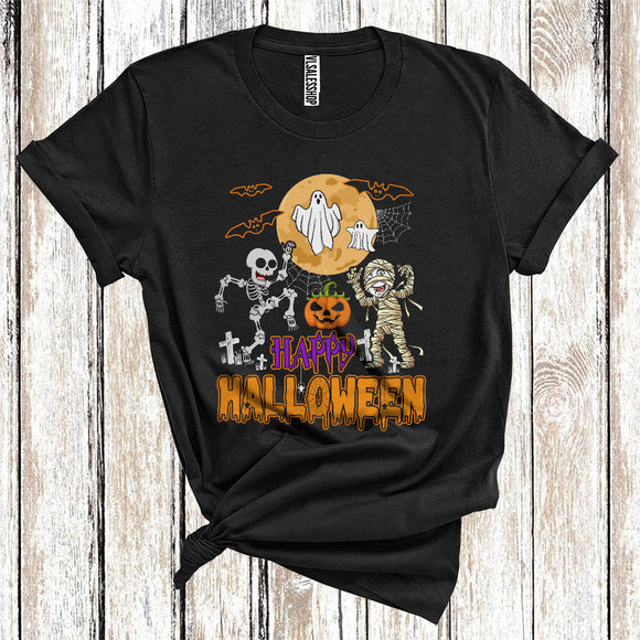 MacnyStore - Happy Halloween Funny Horror Skeleton Mummy Dancing Ghost Boo Matching Group T-Shirt