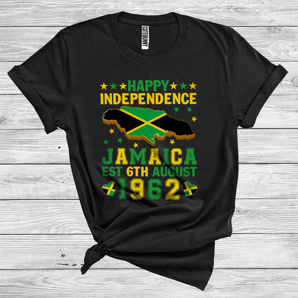 MacnyStore - Happy Independence Jamaica Est 6th August 1962 Cool Jamaica Map Proud Freedom T-Shirt