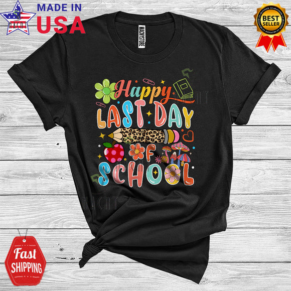 MacnyStore - Happy Last Day Of School Cute Floral Leopard Plaid Pencil Lover Student Kid Teacher Summer T-Shirt