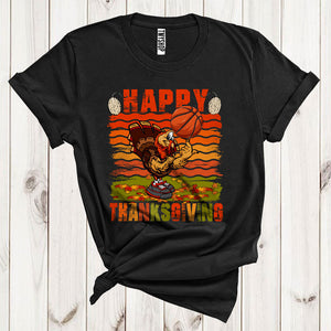 MacnyStore - Happy Thanksgiving Cool Autumn Fall Leaves Turkey Basketball Player Sport Lover T-Shirt