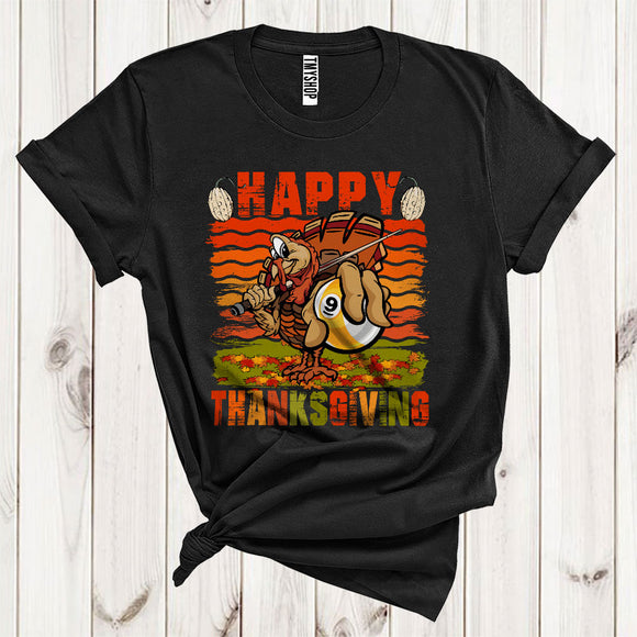 MacnyStore - Happy Thanksgiving Cool Autumn Fall Leaves Turkey Billiard Player Sport Lover T-Shirt