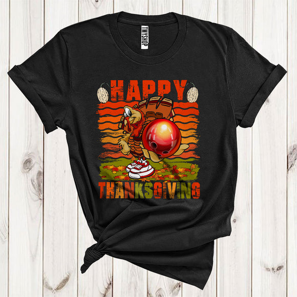 MacnyStore - Happy Thanksgiving Cool Autumn Fall Leaves Turkey Bowling Player Sport Lover T-Shirt