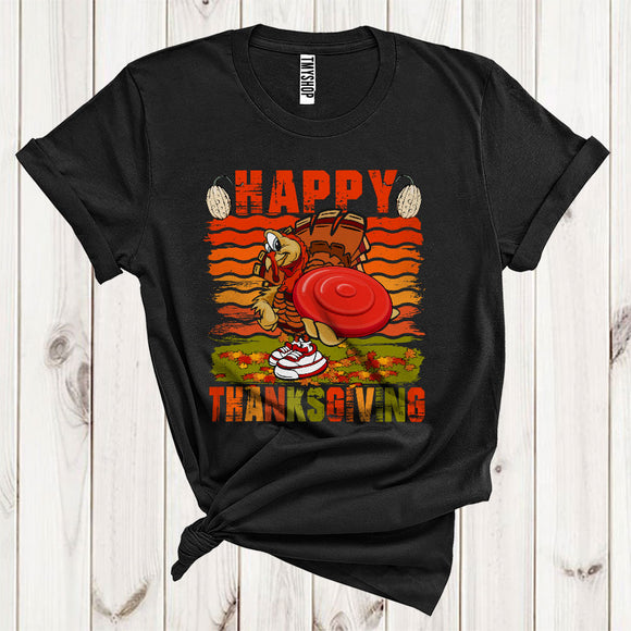 MacnyStore - Happy Thanksgiving Cool Autumn Fall Leaves Turkey Disc Golf Player Sport Lover T-Shirt