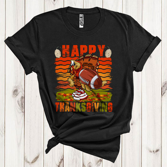 MacnyStore - Happy Thanksgiving Cool Autumn Fall Leaves Turkey Football Player Sport Lover T-Shirt