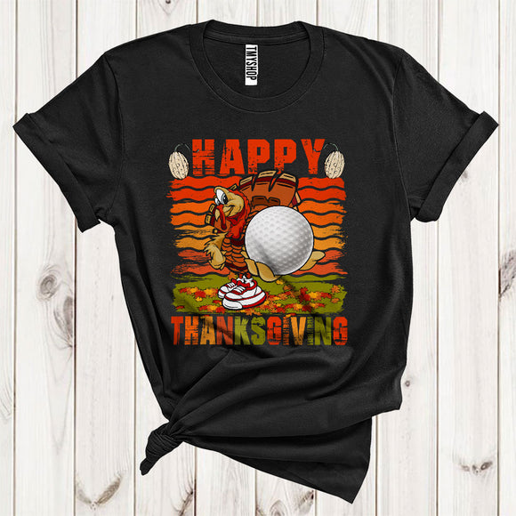 MacnyStore - Happy Thanksgiving Cool Autumn Fall Leaves Turkey Golf Player Sport Lover T-Shirt