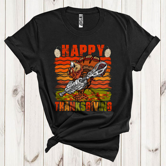MacnyStore - Happy Thanksgiving Cool Autumn Fall Leaves Turkey Lacrosse Player Sport Lover T-Shirt