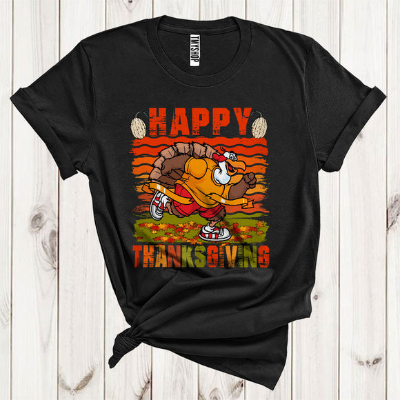 MacnyStore - Happy Thanksgiving Cool Autumn Fall Leaves Turkey Running Sport Lover T-Shirt