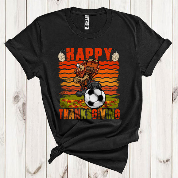 MacnyStore - Happy Thanksgiving Cool Autumn Fall Leaves Turkey Soccer Player Sport Lover T-Shirt