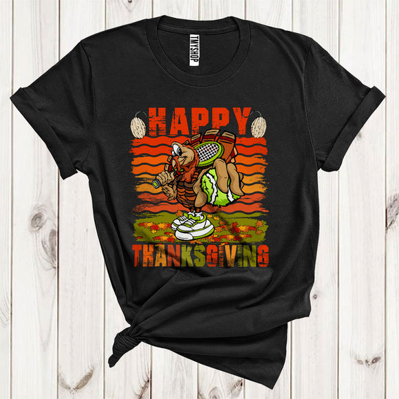 MacnyStore - Happy Thanksgiving Cool Autumn Fall Leaves Turkey Tennis Player Sport Lover T-Shirt