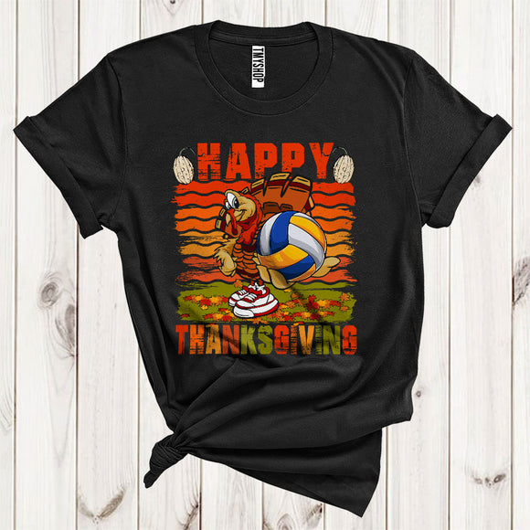 MacnyStore - Happy Thanksgiving Cool Autumn Fall Leaves Turkey Volleyball Player Sport Lover T-Shirt