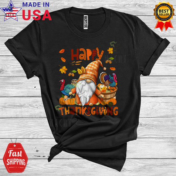MacnyStore - Happy Thanksgiving Cute Turkey Fall Leaves Gnome Pumpkin Autumn Lover T-Shirt