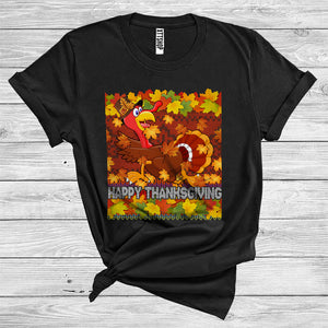 MacnyStore - Happy Thanksgiving Funny Running Turkey Wearing Pilgrim Fall Leaves Sweater Lover T-Shirt