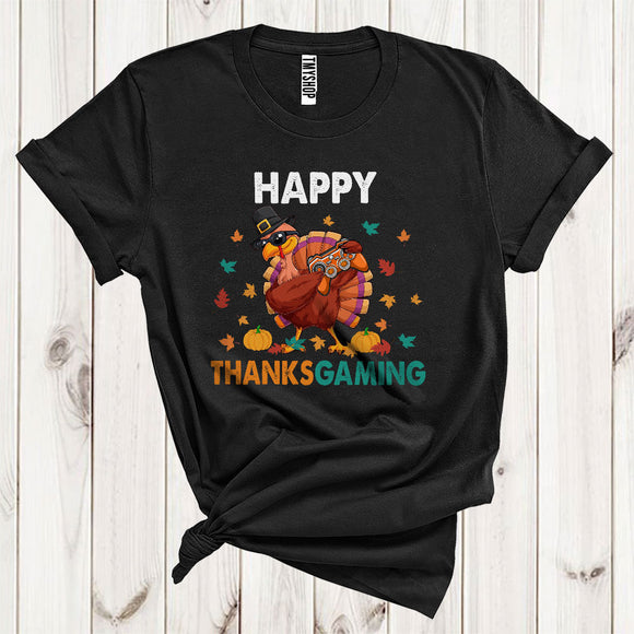MacnyStore - Happy Thanksgiving Gaming Cute Dabbing Turkey Sunglasses Pilgrim With Game Controller T-Shirt