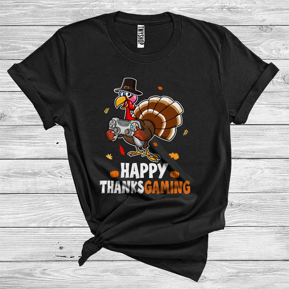 MacnyStore - Happy Thanksgiving Turkey Pilgrim Holding Game Controller Funny Gaming Team T-Shirt