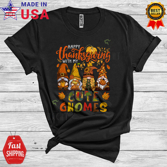 MacnyStore - Happy Thanksgiving With My Cute Gnomes Cool Fall Leaves Autumn Pumpkin Lover Matching Group T-Shirt