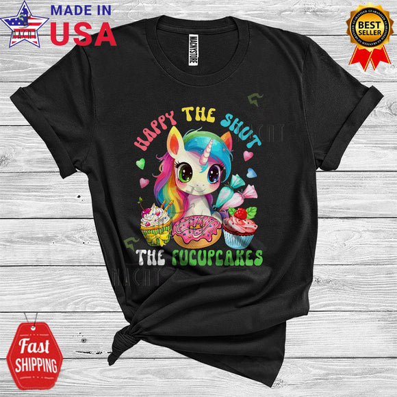 MacnyStore - Happy The Shut The Fucupcakes Funny Unicorn Kids Chef Colorful Cupcake Lover T-Shirt