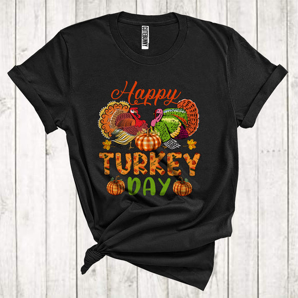 MacnyStore - Happy Turkey Day Cute Thanksgiving Couple Turkeys Pumpkin Fall Lover T-Shirt