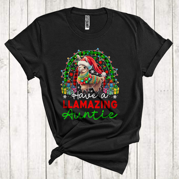MacnyStore - Have A Llamazing Auntie Funny Christmas Rainbow Amazing Santa Llama Family Group T-Shirt