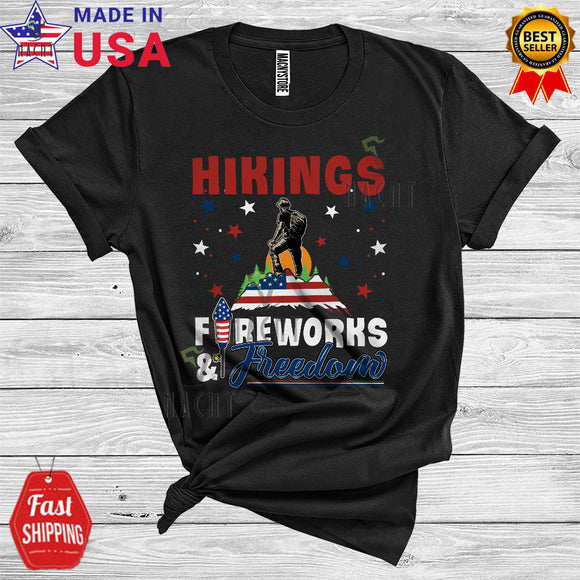 MacnyStore - Hikings Fireworks And Freedom Patriotic 4th Of July Proud American Flag Mountain Natural T-Shirt