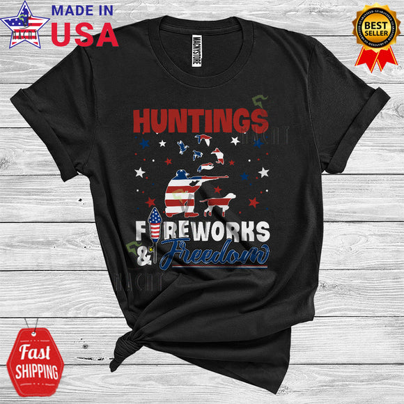 MacnyStore - Huntings Fireworks And Freedom Patriotic 4th Of July Proud American Flag Outdoor Activities T-Shirt