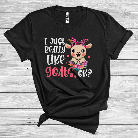 MacnyStore - I Just Really Like Goats Ok Funny Farm Animal Wearing Bow Tie Floral Lover T-Shirt